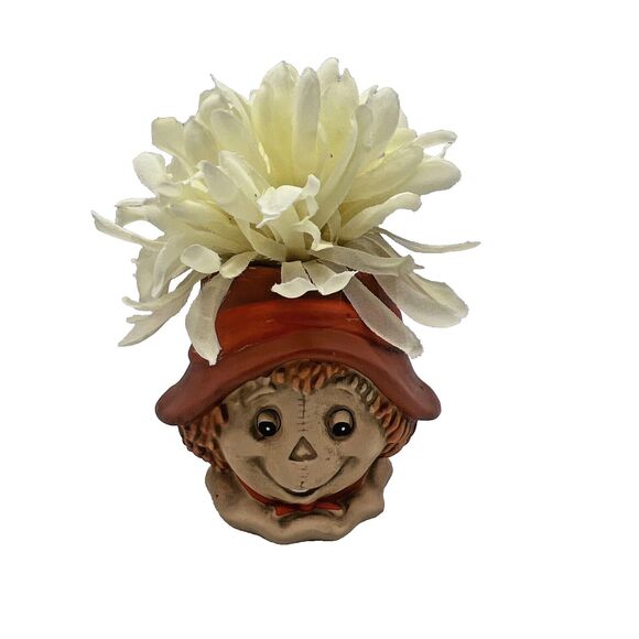 Vtg 1989 Lefton Halloween Scarecrow Ceramic Candle Holder Head Vase Fall Autumn - Picture 11 of 16